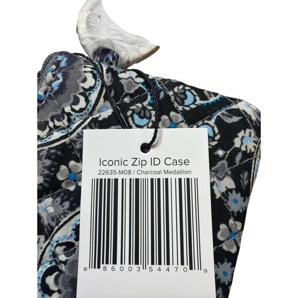 Vera Bradley Iconic Zip ID Case in Charcoal Medallion Gray & Blue New - Picture 3 of 4